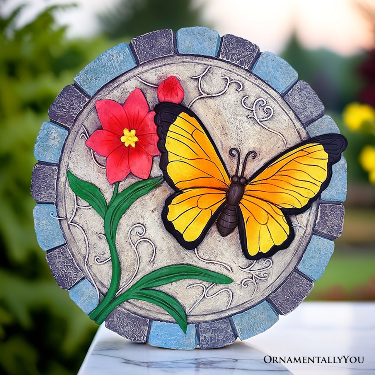 Colorful Moments Bloom Stepping Stone, 9.5" Butterfly Garden Decorative Figurine